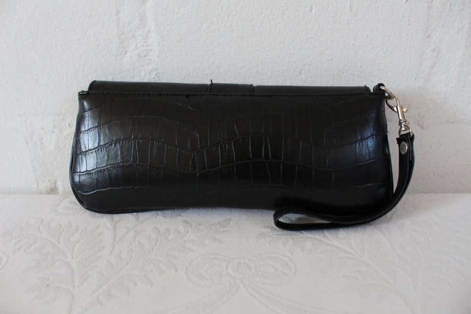 VINTAGE FAUX CROCODILE PRINT BLACK EVENING CLUTCH BAG