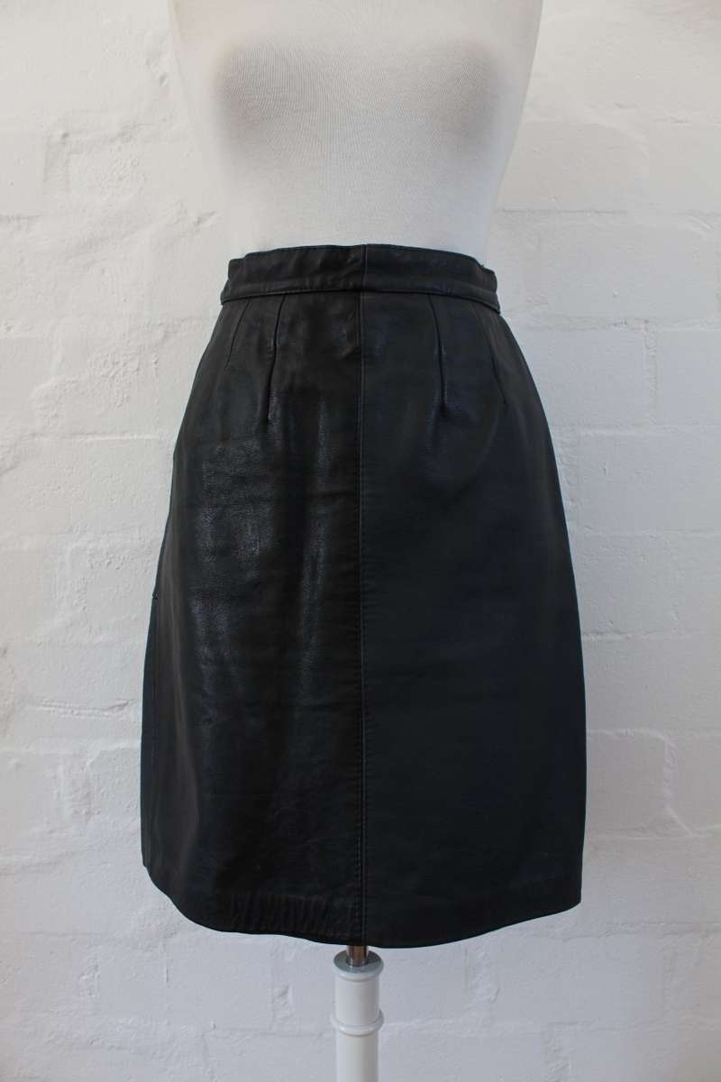 *GENUINE LEATHER* VINTAGE BLACK GREY PENCIL SKIRT - SIZE 12
