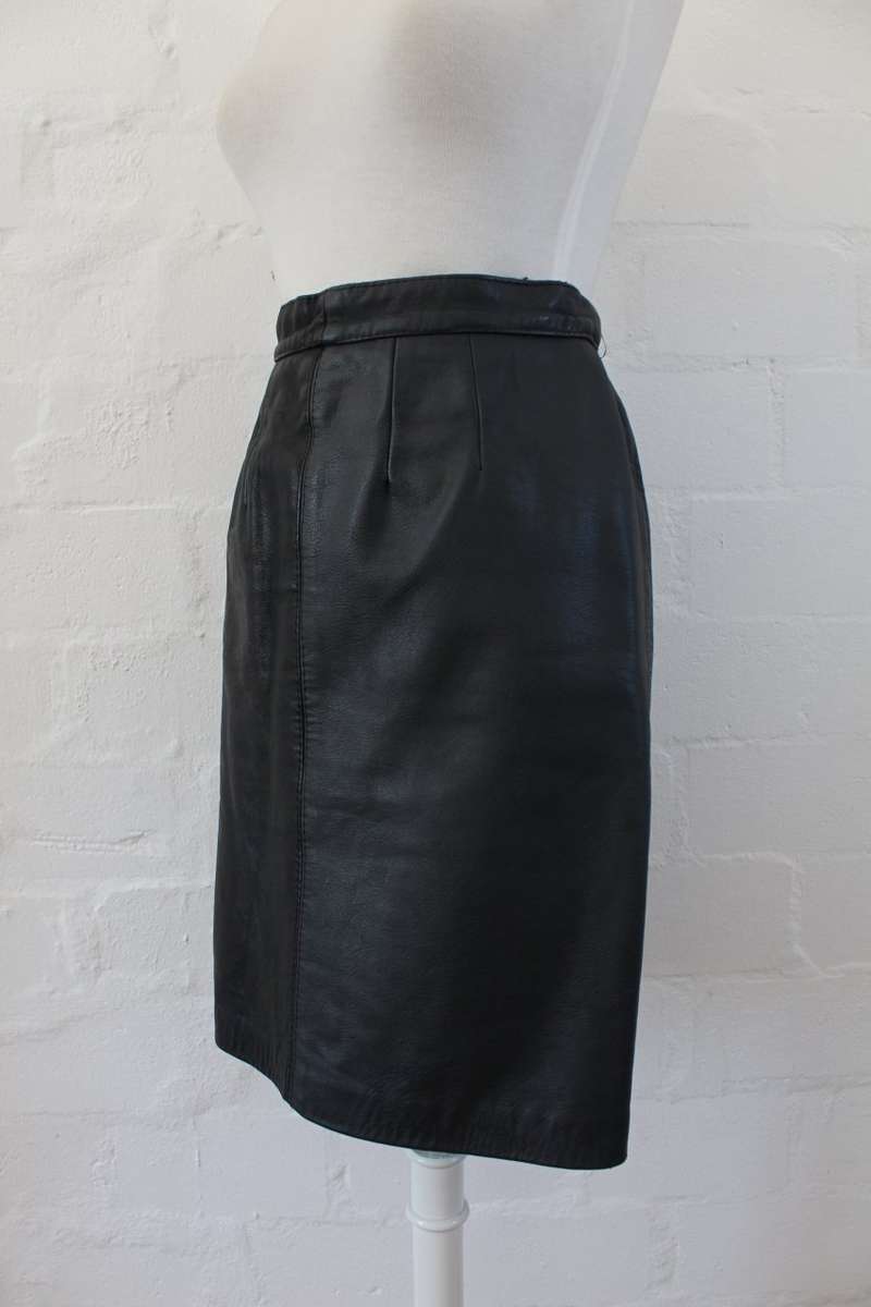 *GENUINE LEATHER* VINTAGE BLACK GREY PENCIL SKIRT - SIZE 12