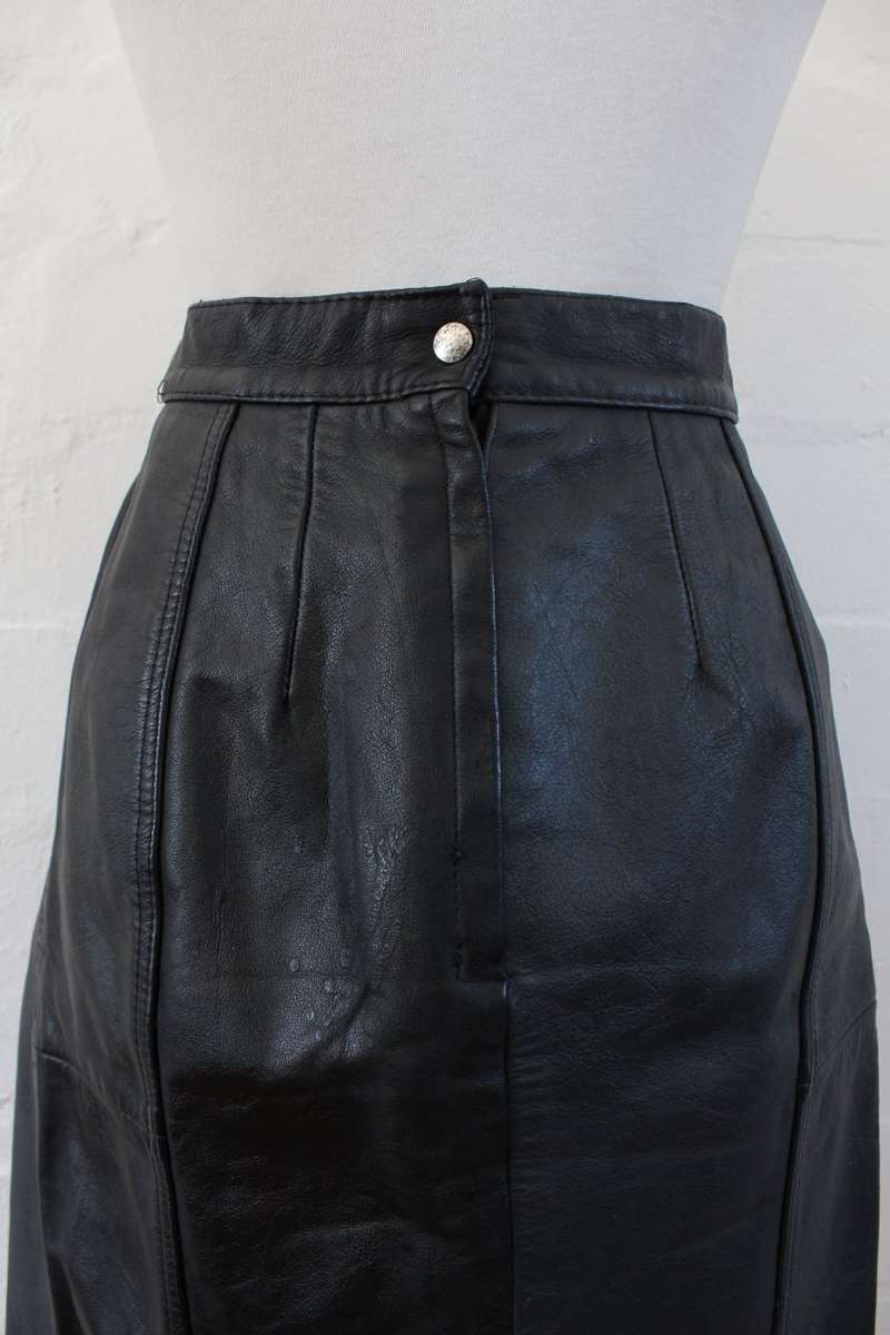 *GENUINE LEATHER* VINTAGE BLACK GREY PENCIL SKIRT - SIZE 12