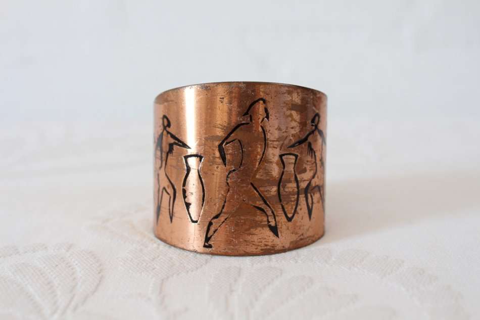 VINTAGE COPPER AFRICAN TRIBAL EMBOSSED CUFF BRACELET BANGLE