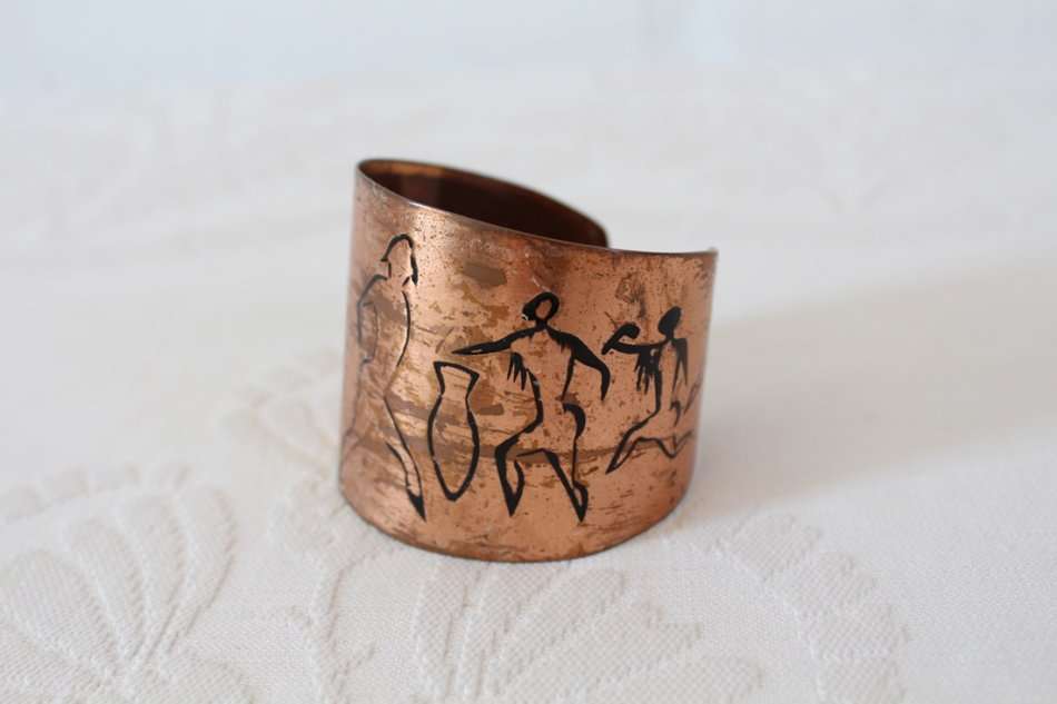 VINTAGE COPPER AFRICAN TRIBAL EMBOSSED CUFF BRACELET BANGLE