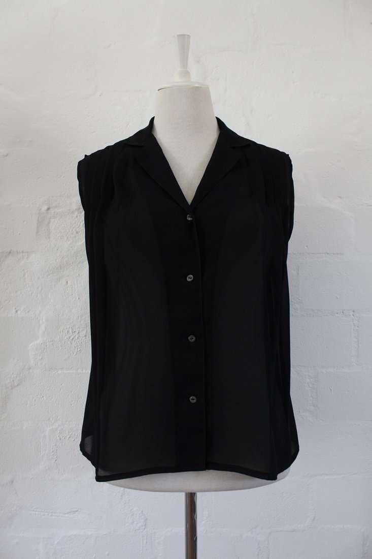 VINTAGE SLEEVELESS PLEATED BLACK BLOUSE SHIRT TOP - SIZE 12