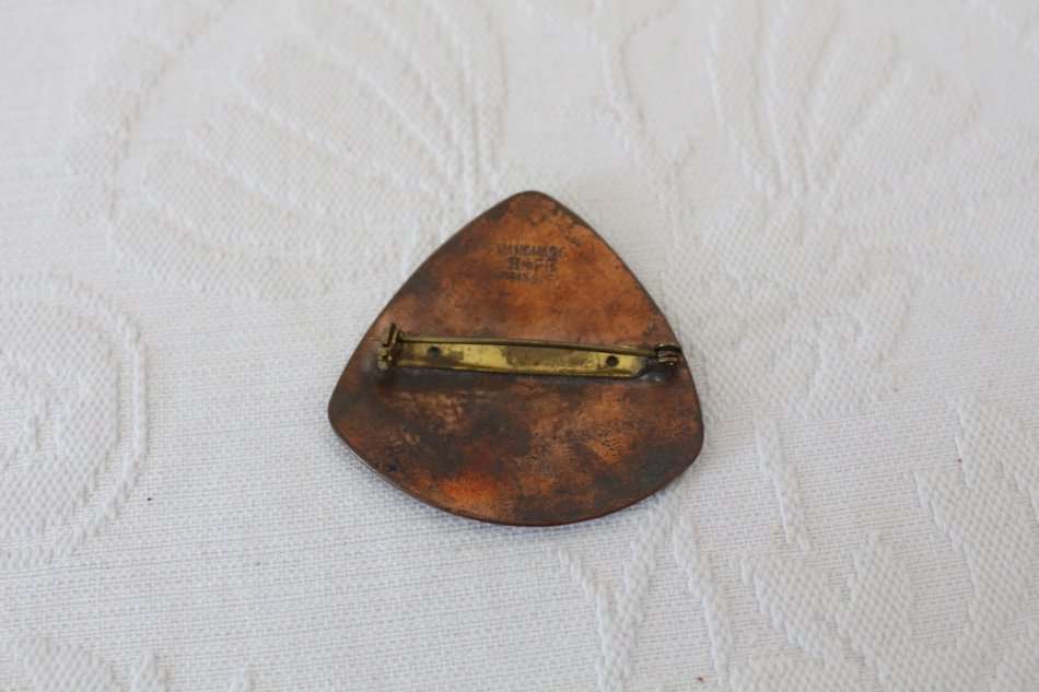 VINTAGE HAND MADE COPPER ENAMEL BROOCH PIN - DENMARK