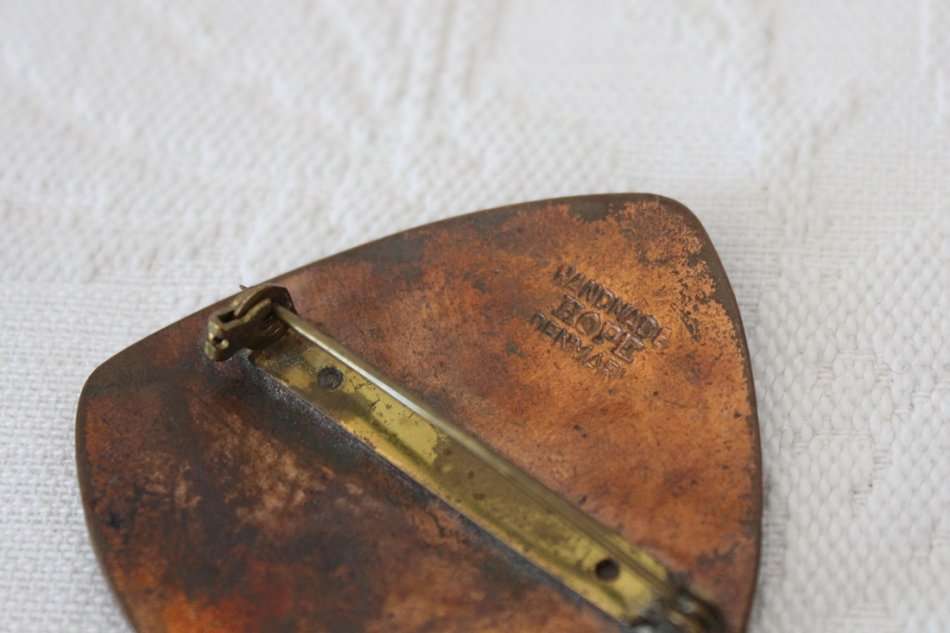VINTAGE HAND MADE COPPER ENAMEL BROOCH PIN - DENMARK
