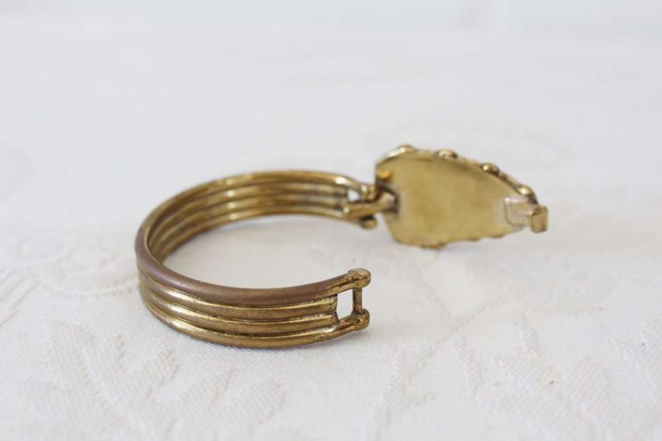 VINTAGE BRASS GENUINE BONE TRIBAL STYLE CUFF BRACELET BANGLE