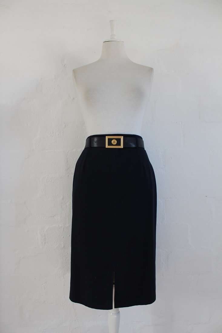 VINTAGE ARA DESIGNER NAVY BELTED PENCIL SKIRT - SIZE 10
