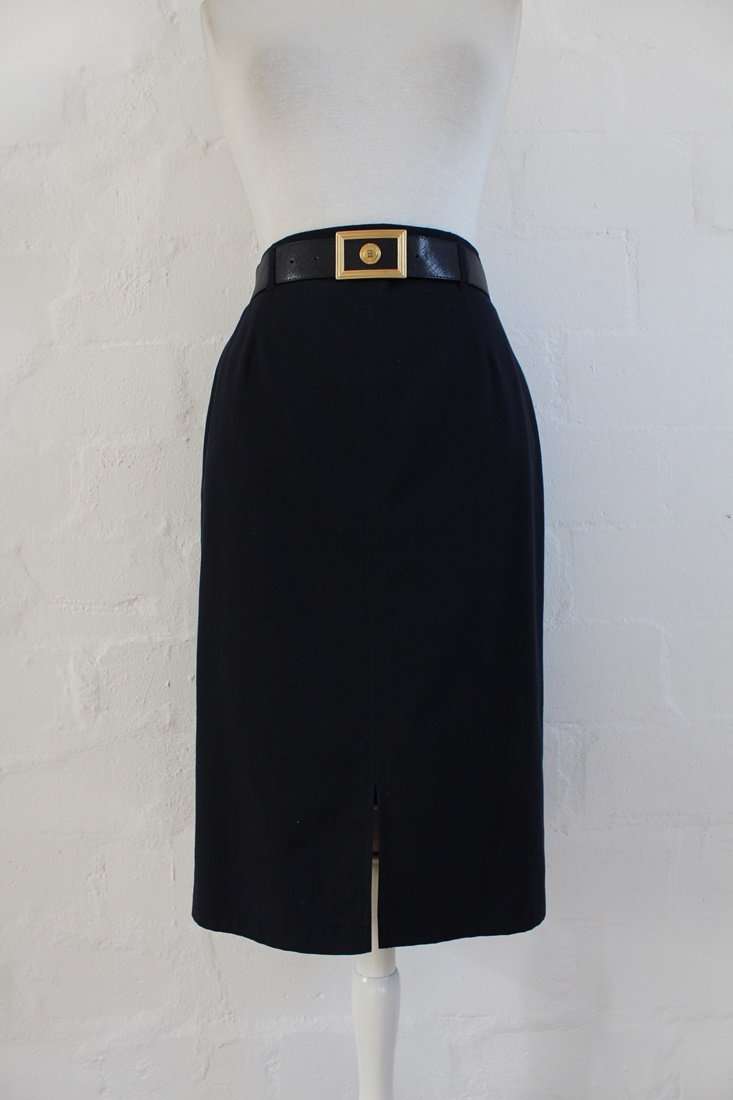 VINTAGE ARA DESIGNER NAVY BELTED PENCIL SKIRT - SIZE 10