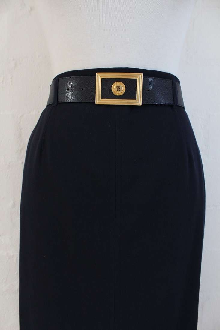 VINTAGE ARA DESIGNER NAVY BELTED PENCIL SKIRT - SIZE 10