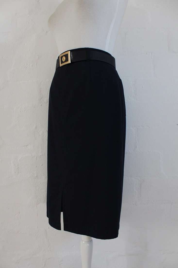 VINTAGE ARA DESIGNER NAVY BELTED PENCIL SKIRT - SIZE 10