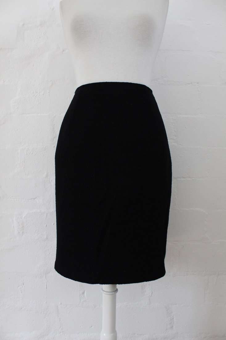 VINTAGE BLACK WOOL FITTED PENCIL SKIRT - SIZE 12
