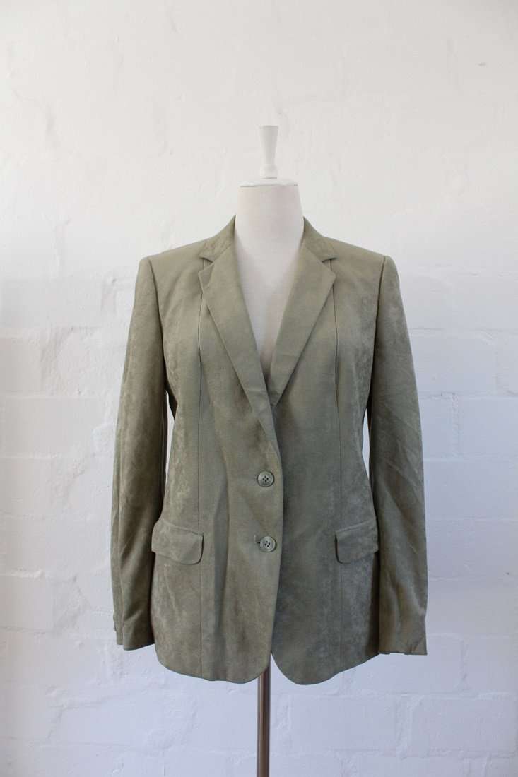 VINTAGE GREEN FAUX SUEDE BLAZER JACKET - SIZE 12