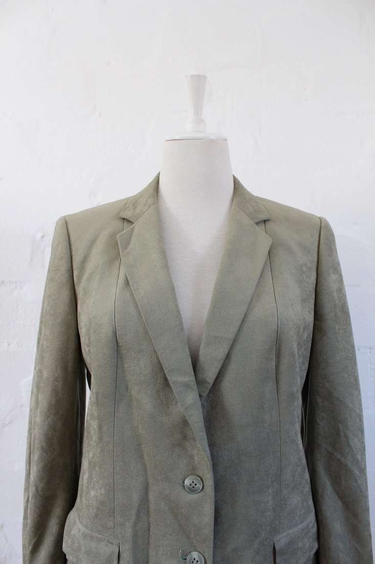 VINTAGE GREEN FAUX SUEDE BLAZER JACKET - SIZE 12