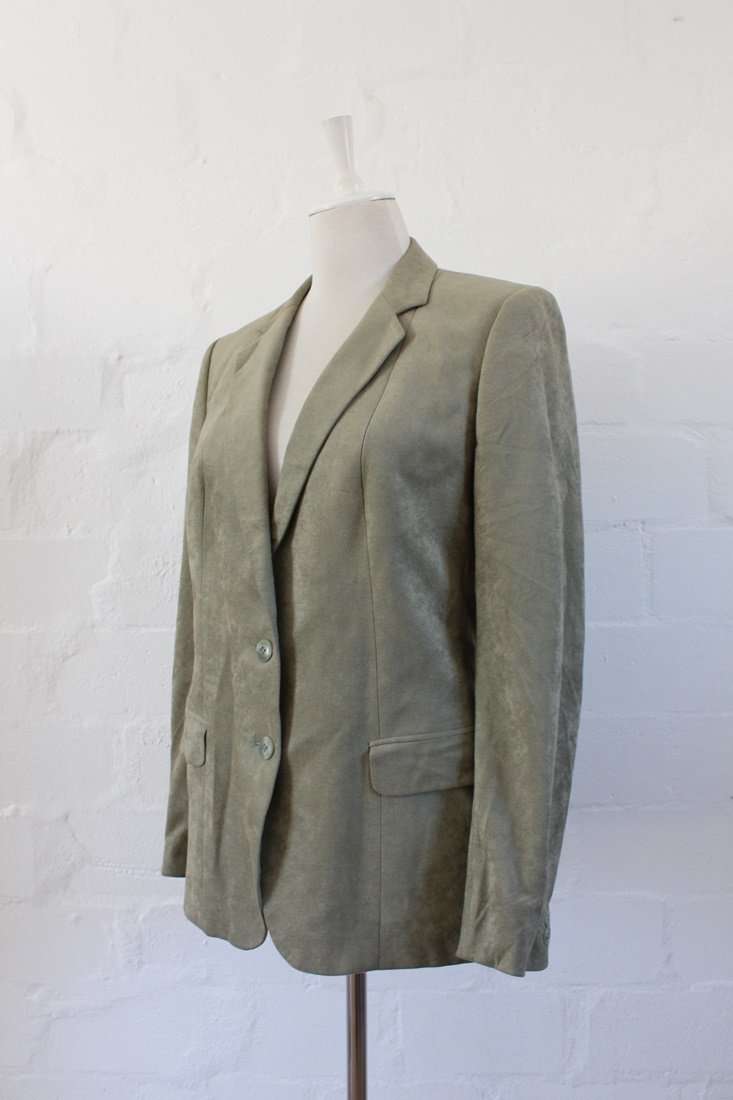 VINTAGE GREEN FAUX SUEDE BLAZER JACKET - SIZE 12