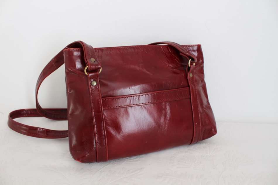 GENUINE LEATHER VINTAGE RED SMALL SHOULDER HANDBAG PURSE BAG