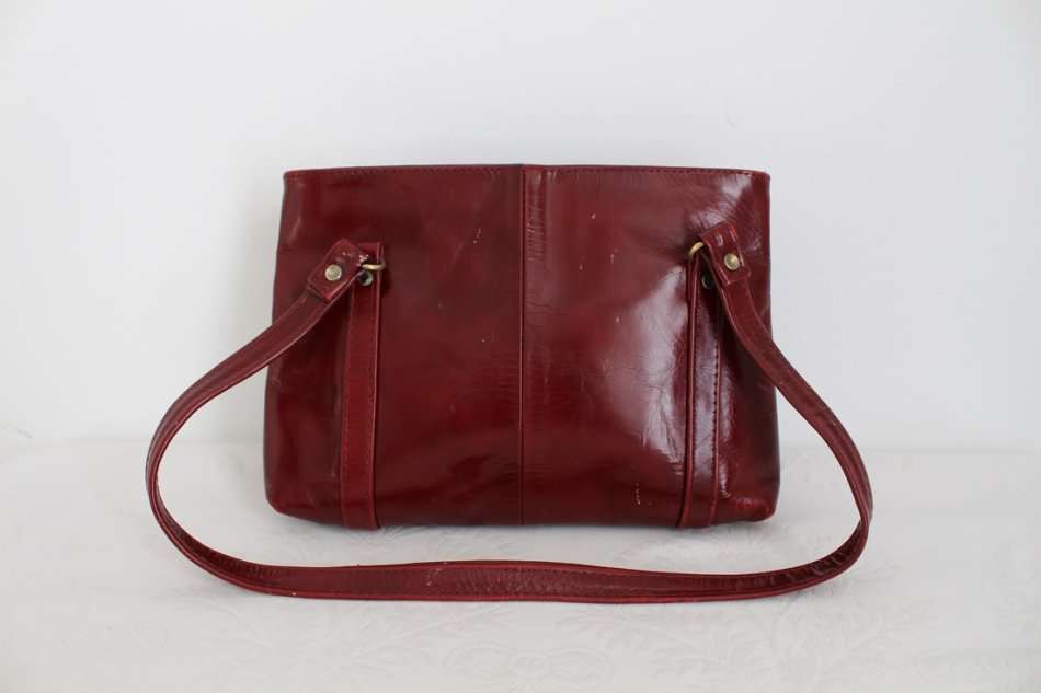 GENUINE LEATHER VINTAGE RED SMALL SHOULDER HANDBAG PURSE BAG