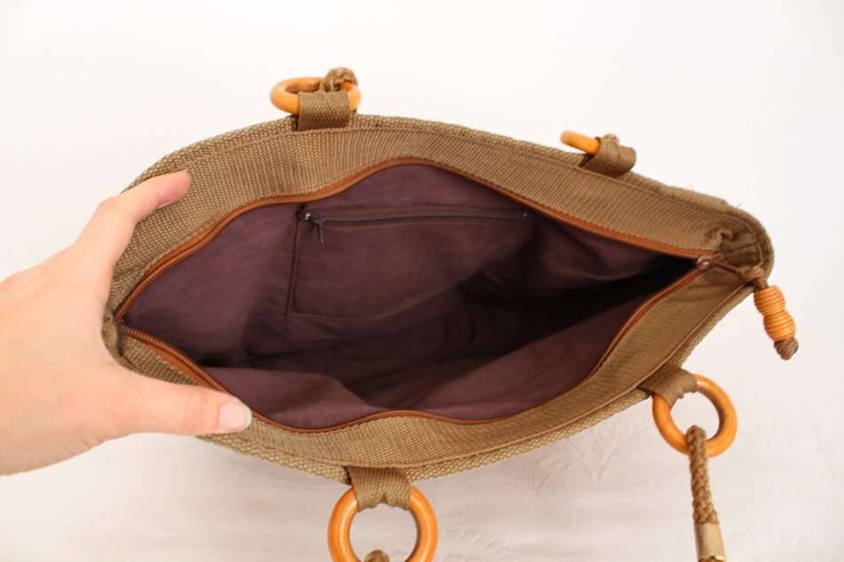 VINTAGE STRAW WOVEN BROWN TOTE BAG HANDBAG