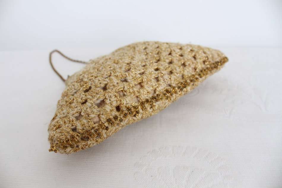 *SUMMER SALE - 50% OFF!* VINTAGE GOLD WOOL KNITTED BEADED EVENING BAG CLUTCH PURSE