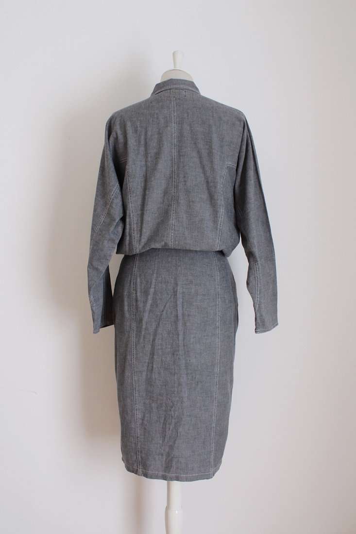 VINTAGE ZIPPER DETAIL GREY FITTED DRESS - SIZE 12