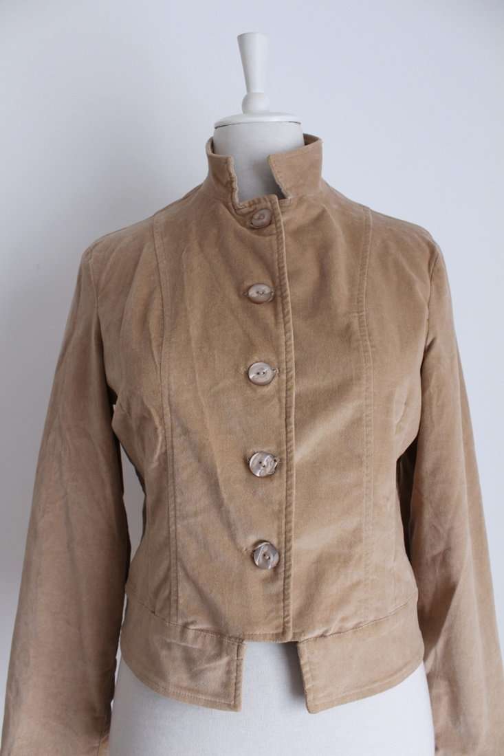 VINTAGE CORDUROY TAN BROWN HIGH COLLAR JACKET - SIZE 12