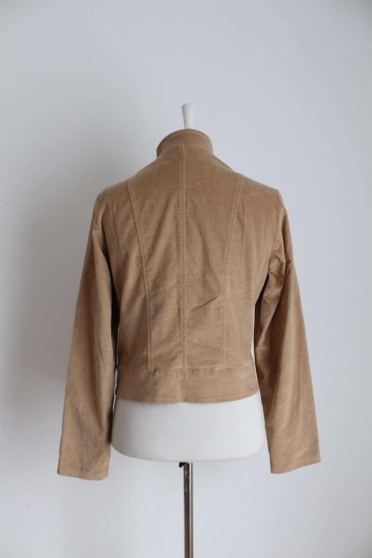 VINTAGE CORDUROY TAN BROWN HIGH COLLAR JACKET - SIZE 12