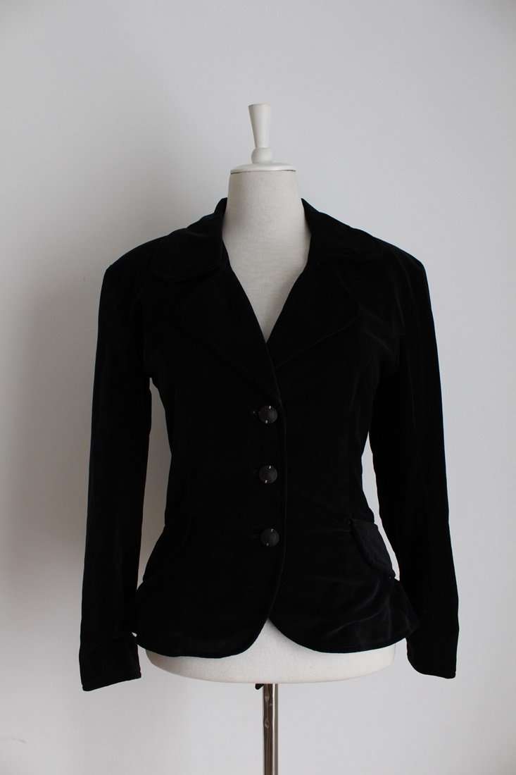 VINTAGE VELVET BLACK TAILORED JACKET - SIZE 10