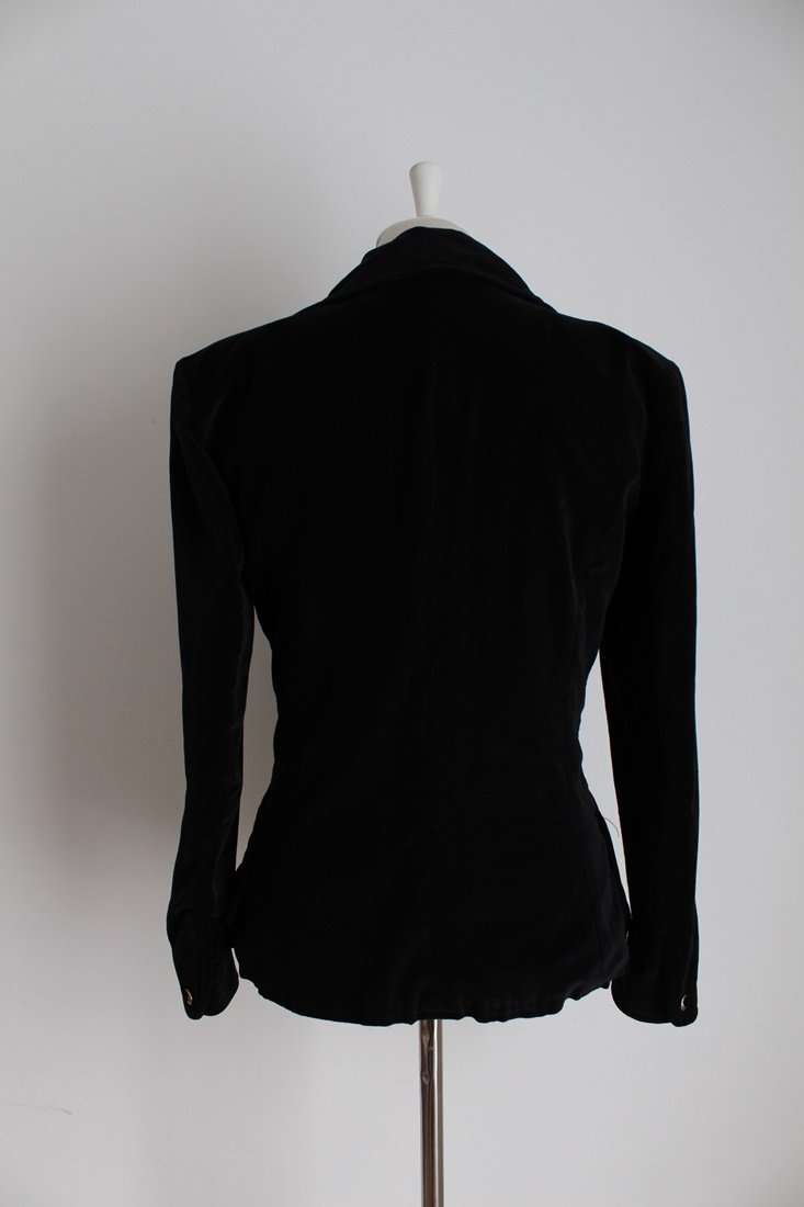 VINTAGE VELVET BLACK TAILORED JACKET - SIZE 10