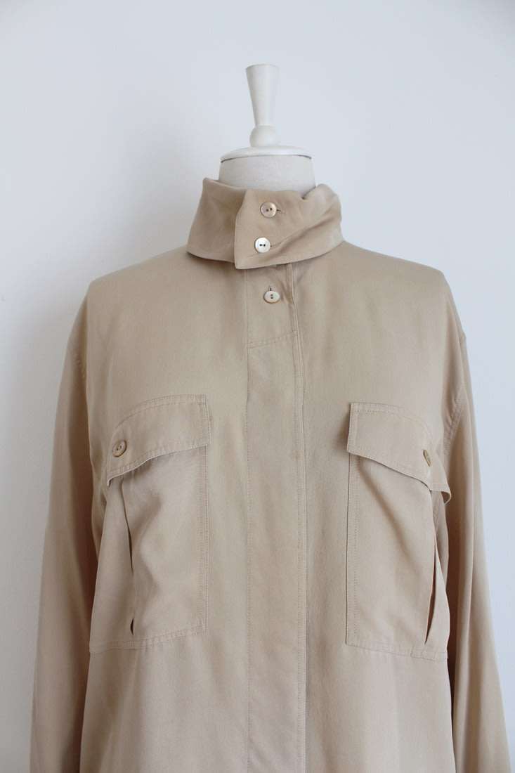 *OTTO KERN* VINTAGE DESIGNER SILK BEIGE POLO NECK BLOUSE SHIRT - SIZE 16