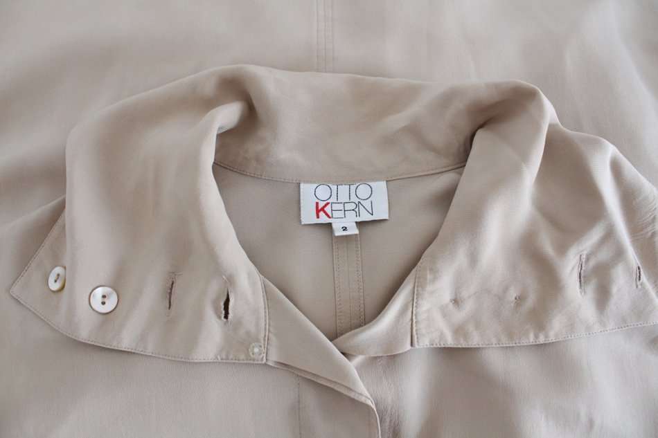 *OTTO KERN* VINTAGE DESIGNER SILK BEIGE POLO NECK BLOUSE SHIRT - SIZE 16