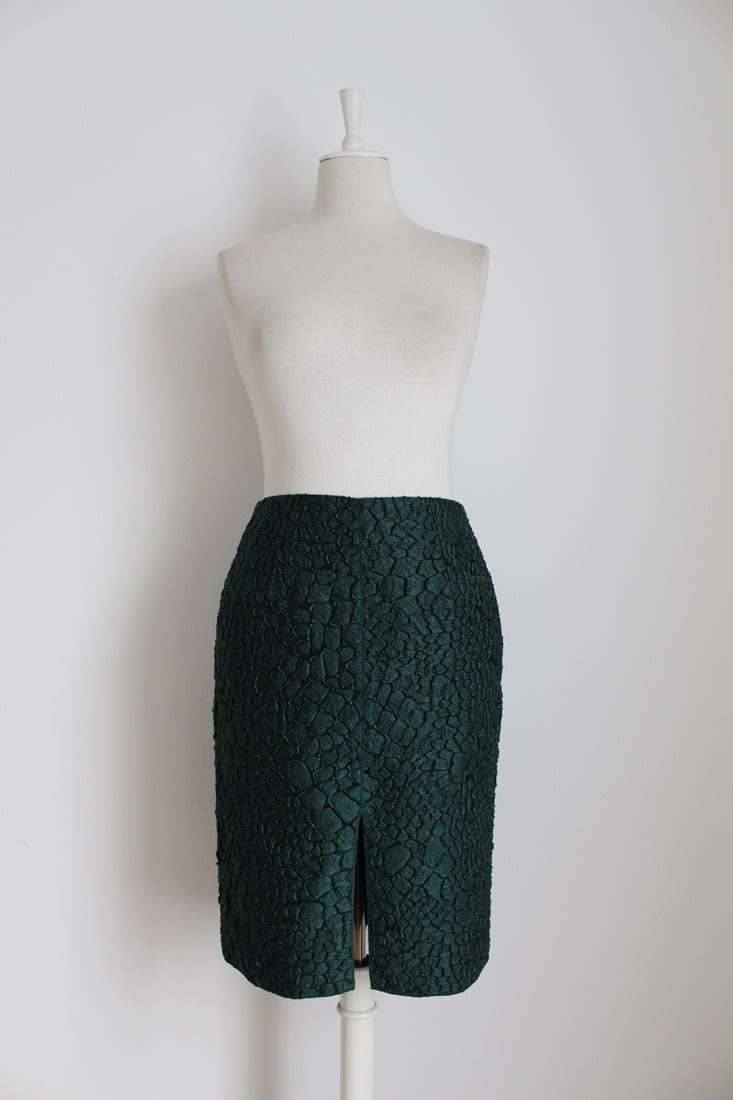 *NINA RICCI* DESIGNER GREEN TEXTURED SILK PENCIL SKIRT - SIZE 12