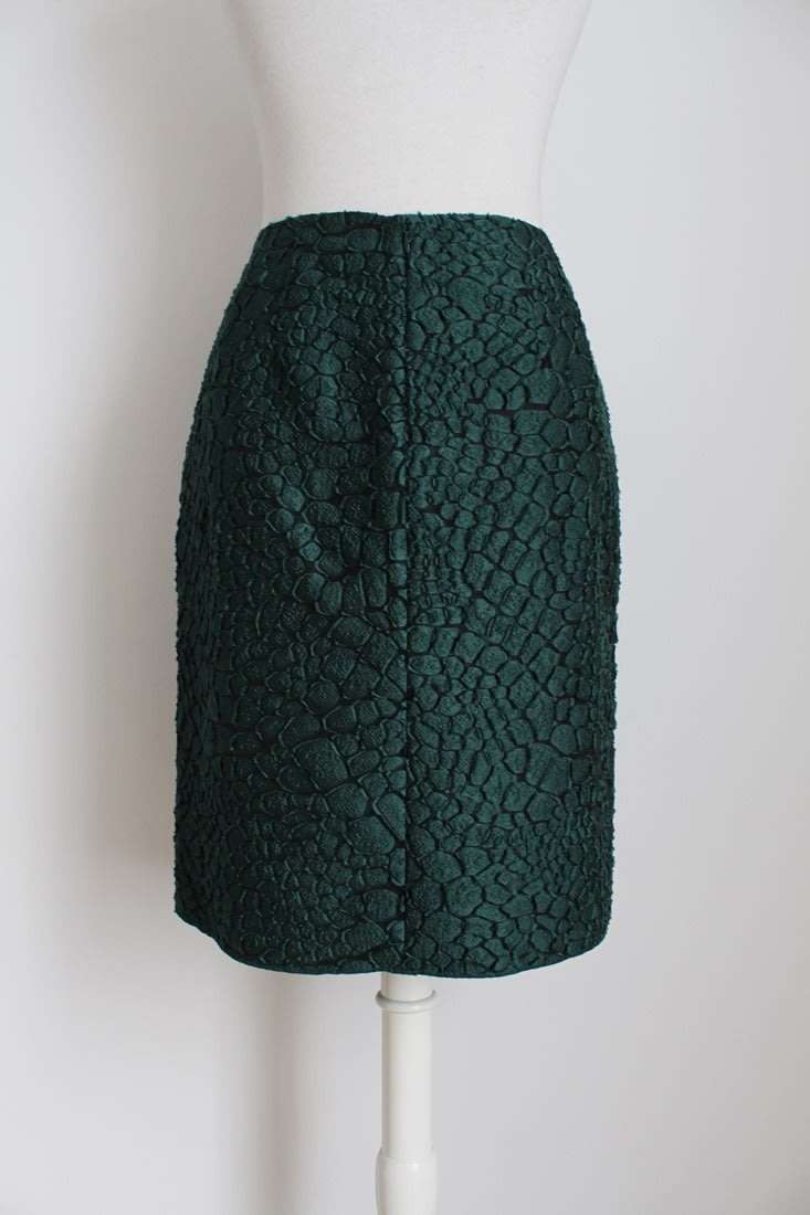 *NINA RICCI* DESIGNER GREEN TEXTURED SILK PENCIL SKIRT - SIZE 12
