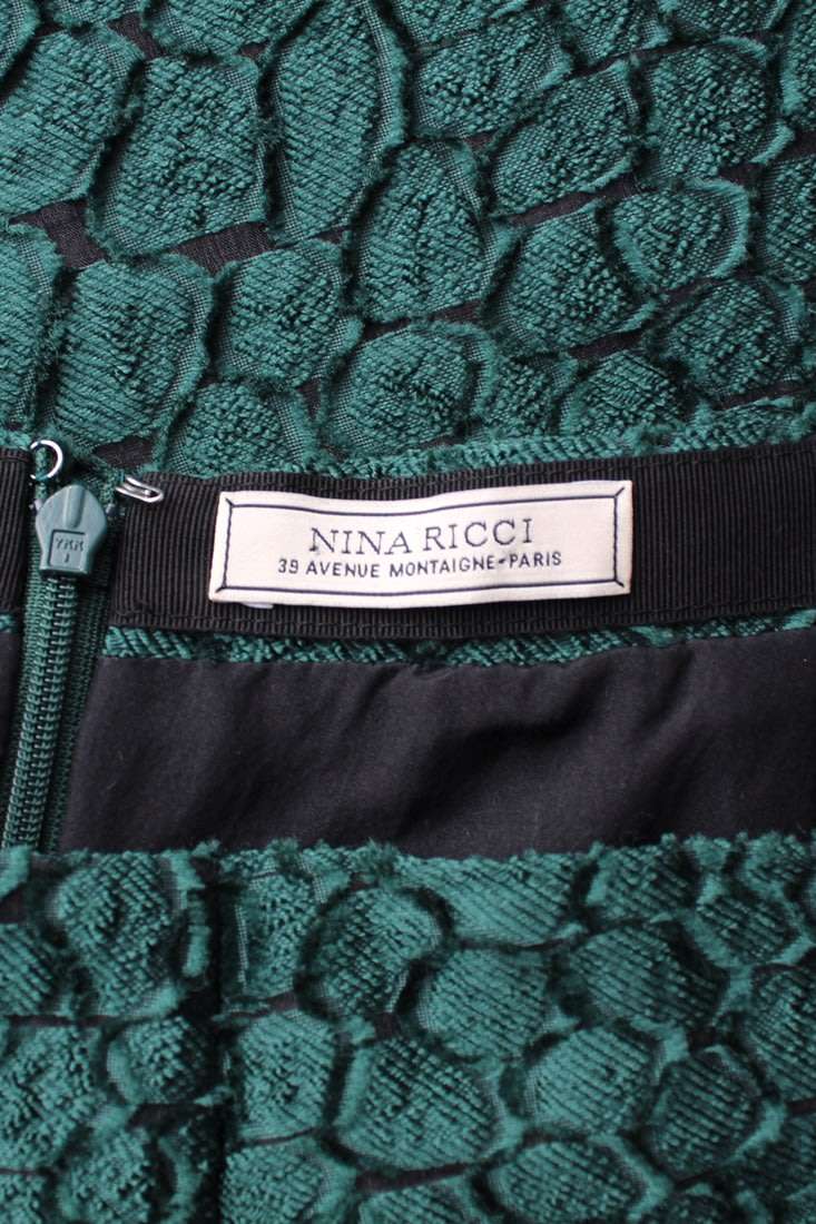 *NINA RICCI* DESIGNER GREEN TEXTURED SILK PENCIL SKIRT - SIZE 12