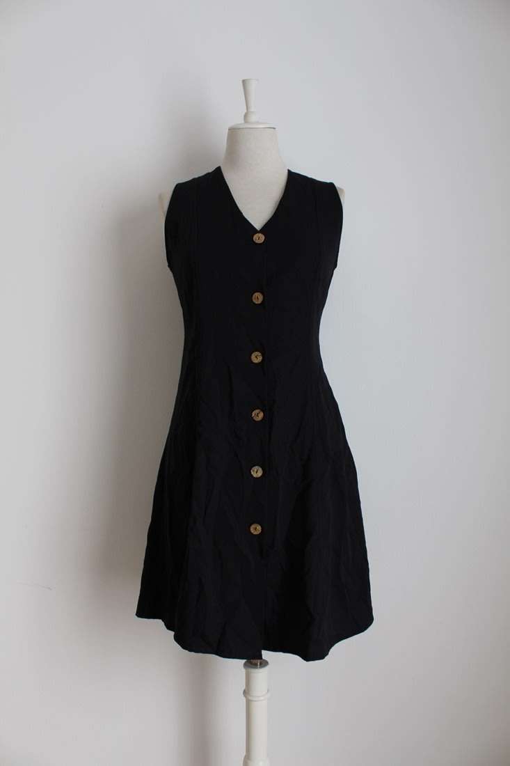 VINTAGE BLACK BUTTON DOWN TIE BACK DRESS - SIZE 12