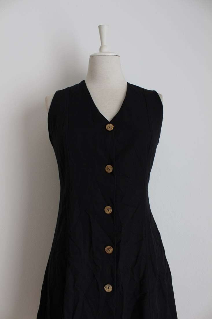 VINTAGE BLACK BUTTON DOWN TIE BACK DRESS - SIZE 12