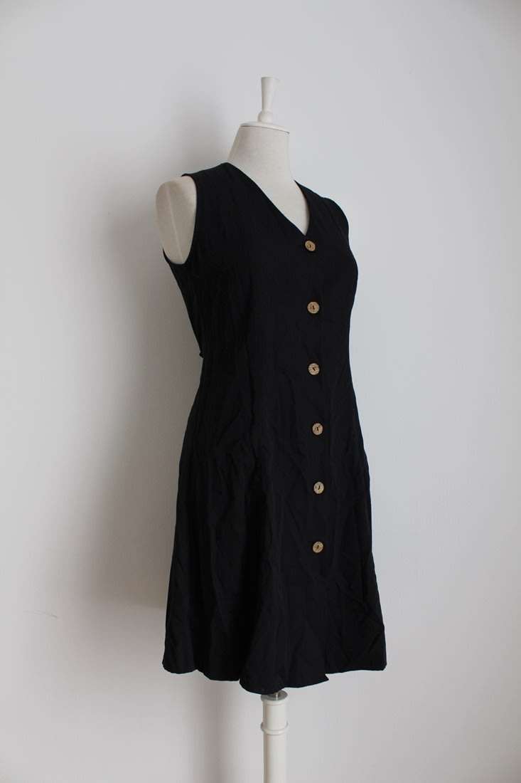 VINTAGE BLACK BUTTON DOWN TIE BACK DRESS - SIZE 12
