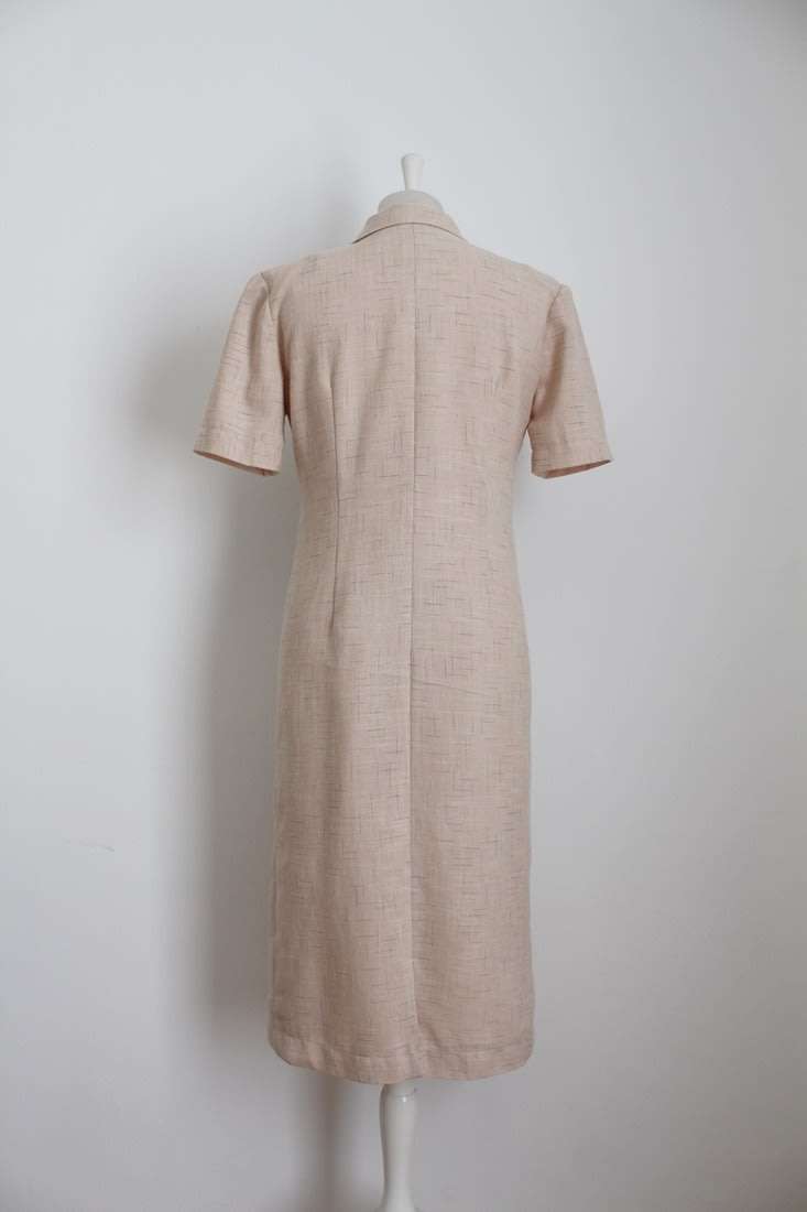 VINTAGE BEIGE BUTTON DOWN MIDI DAY DRESS - SIZE 10