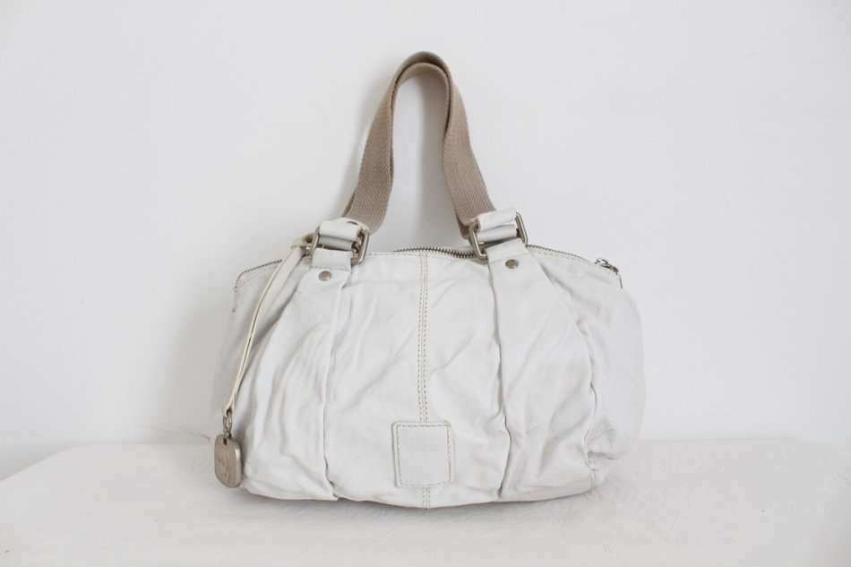 *GENUINE LEATHER* WHITE RUCHED SHOULDER HANDBAG BAG