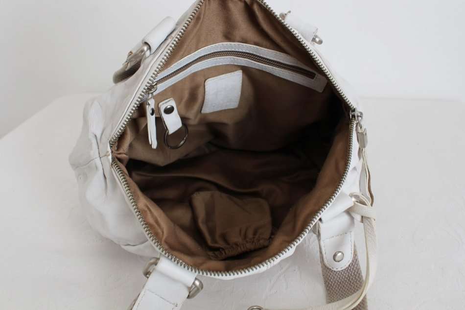 *GENUINE LEATHER* WHITE RUCHED SHOULDER HANDBAG BAG