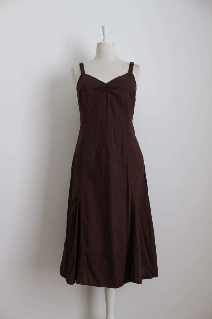 *ESPRIT* DESIGNER LINEN COTTON BROWN DAY DRESS - SIZE 14