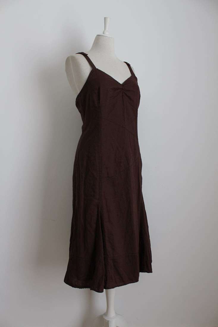 *ESPRIT* DESIGNER LINEN COTTON BROWN DAY DRESS - SIZE 14