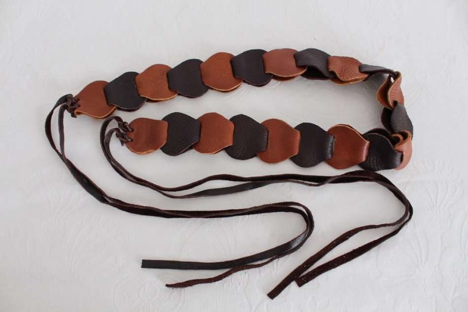 VINTAGE SOFT GENUINE LEATHER WOVEN TIE WAIST BELT