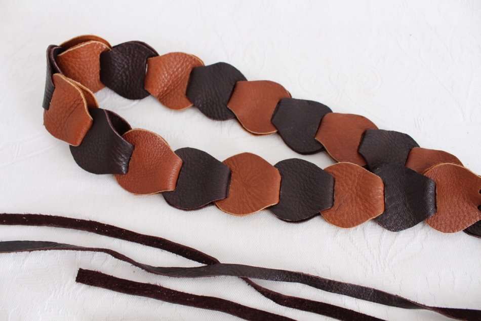 VINTAGE SOFT GENUINE LEATHER WOVEN TIE WAIST BELT