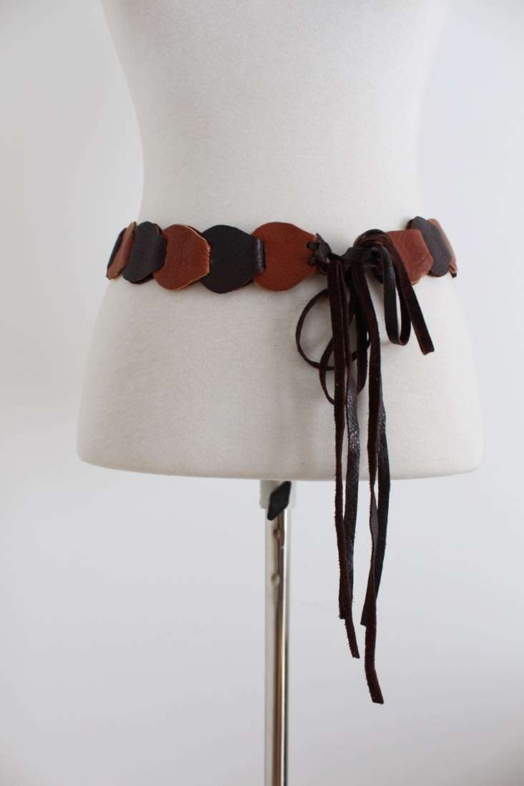 VINTAGE SOFT GENUINE LEATHER WOVEN TIE WAIST BELT