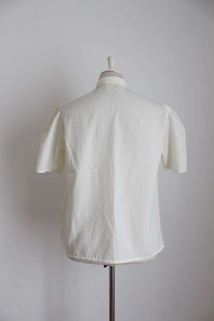 VINTAGE CREAM STRIPE LACE RUFFLE BLOUSE SHIRT TOP - SIZE 12