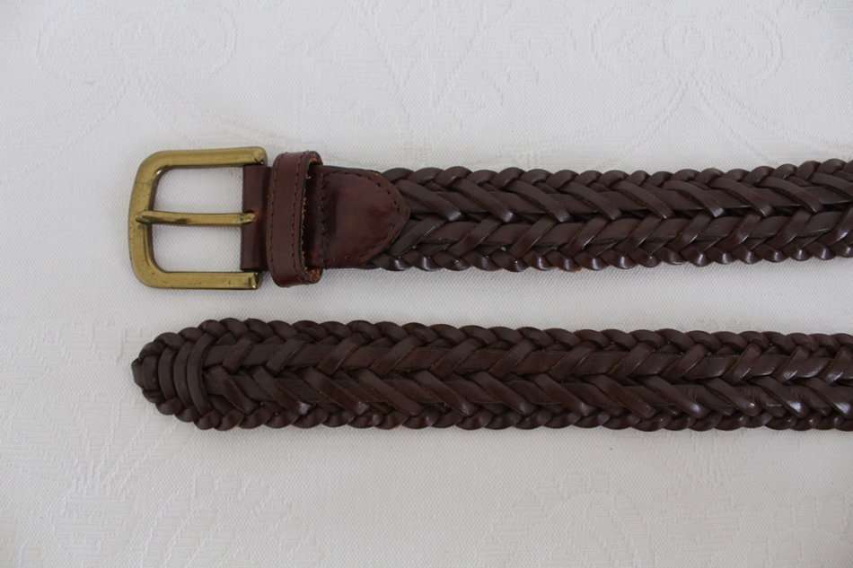 VINTAGE GENUINE LEATHER BROWN WOVEN BRAIDED BELT
