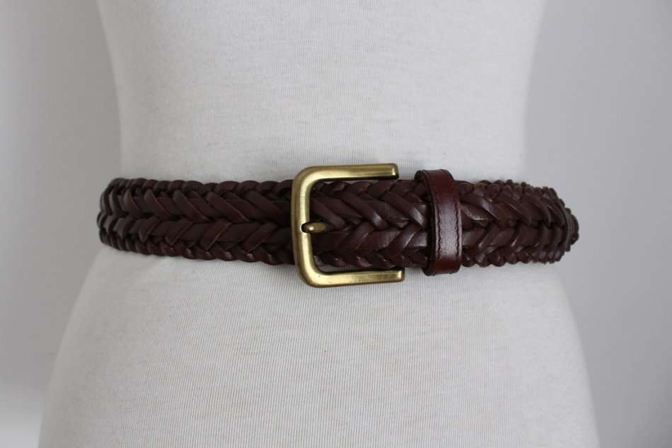 VINTAGE GENUINE LEATHER BROWN WOVEN BRAIDED BELT