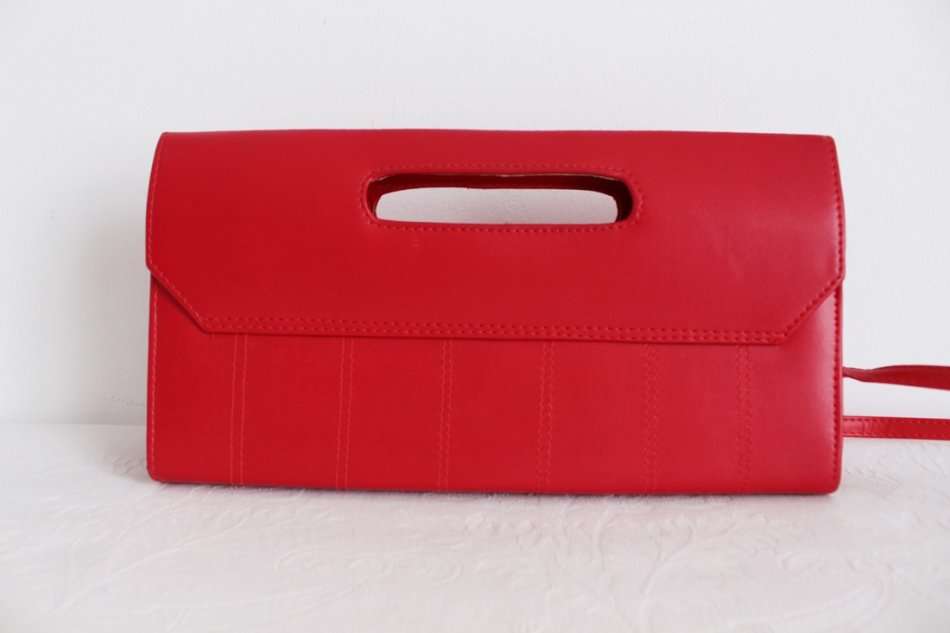 VINTAGE FAUX LEATHER RED CLUTCH HANDBAG BAG PURSE