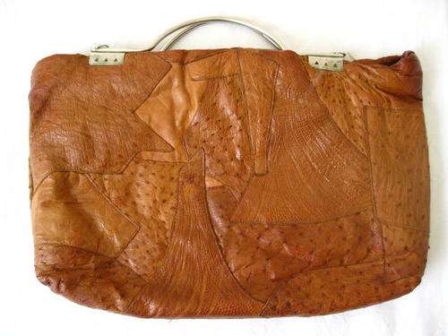 VINTAGE GENUINE **OSTRICH SKIN** LEATHER BROWN PATCHWORK HANDBAG