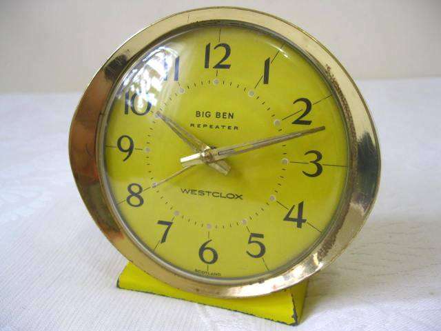 VINTAGE RETRO ORIGINAL WESTCLOX BIG BEN REPEATER BRIGHT YELLOW BEDROOM ALARM CLOCK