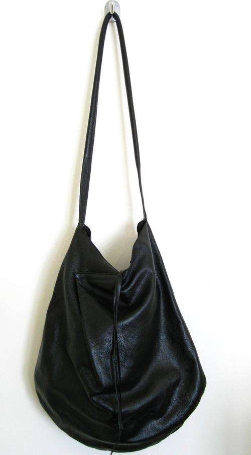 BLACK QUALITY GENUINE LEATHER SLOUCHY BOHO HANDBAG PURSE BY DESIGNER NETA HANDBAGS, ISRAEL